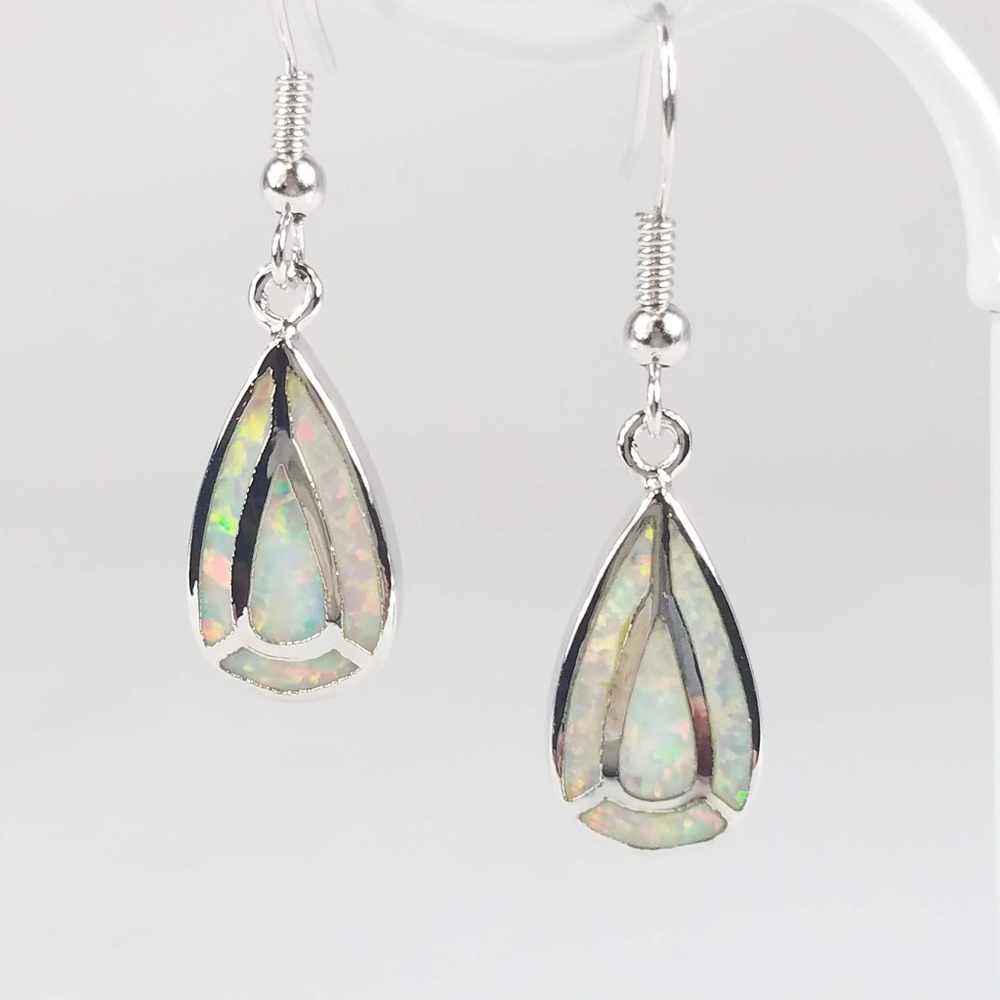 925 Silver Fire Opal Teardrop Earrings